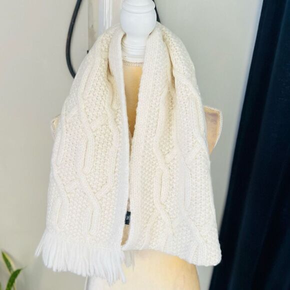 TED BAKER LONDON Homerton Cable Knit Wool Blend Scarf Wrap, Ivory/White, NWT - Picture 7 of 14